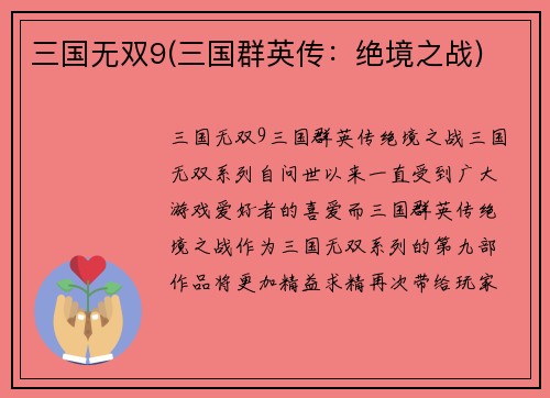 三国无双9(三国群英传：绝境之战)